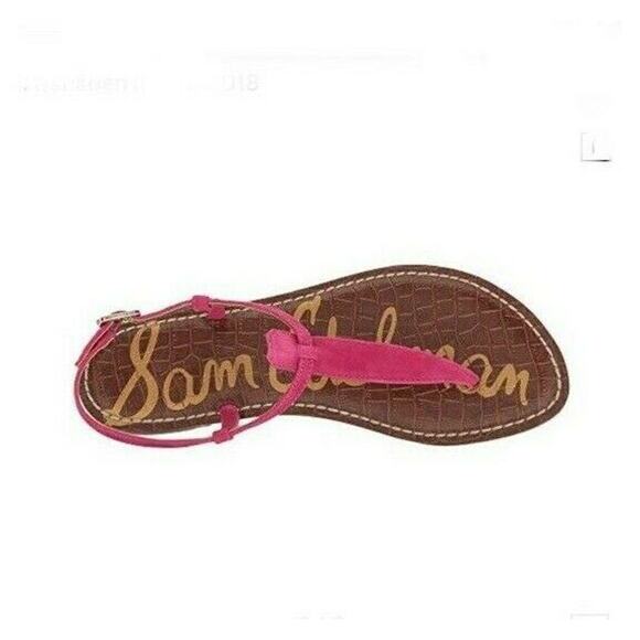 Sam Edelman Gigi Suede Pink Fuchsia T Strap Flat Sandal Thong Ankle Strap 7 - Picture 2 of 8